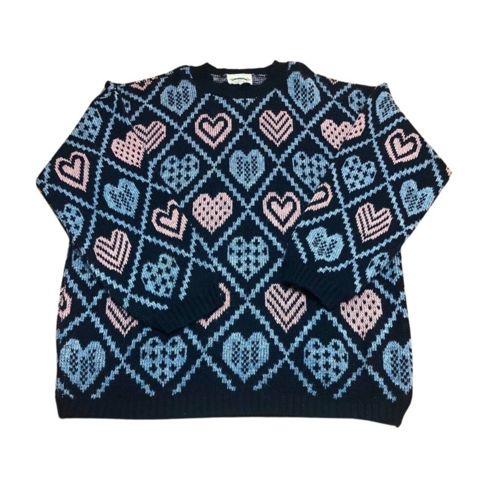 VTG 80s Separate Issue Heart Sweater Medium, Scalloped Collar, USA